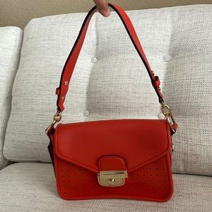 Longchamp shoulder/crossbody bag in orange leather with gold